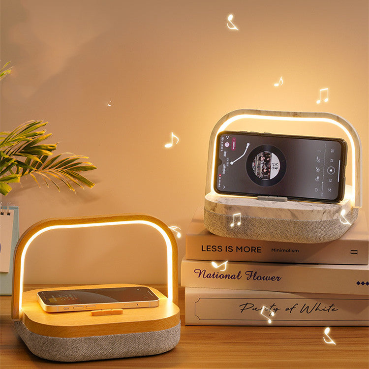 Wireless Charging Desk Lamp with Bluetooth Speaker — Wood & Marble